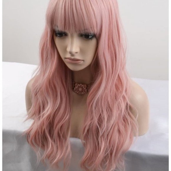 Long Pink  Curly Wigs - Picture 4 of 5